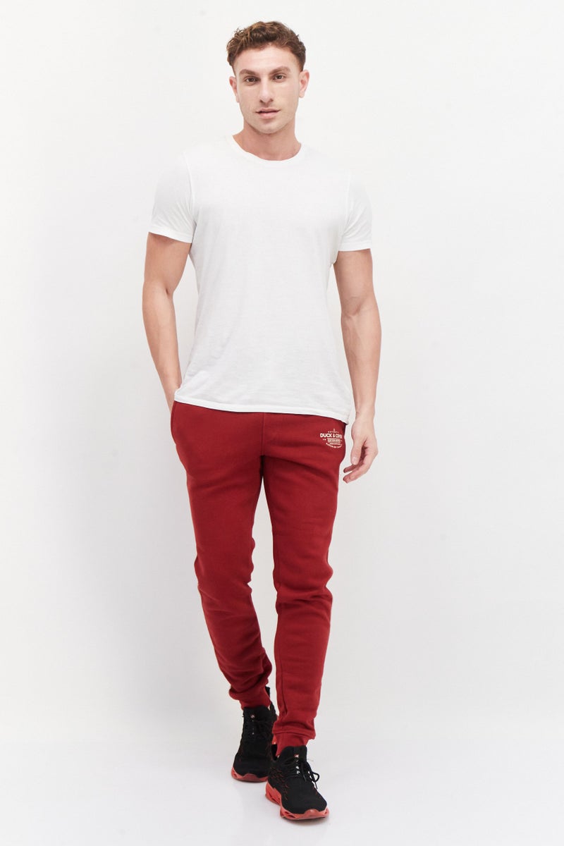 DUCK AND COVER Men Drawstring Brand Logo Sweatpants, Red - Image 4