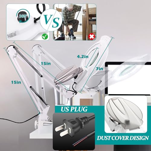NUEYiO 10X Magnifying Glass with Light, NUEYiO 2200 Lumens Stepless Dimmable Mangifier with Light, 4.2" Real Lens, Adjustable Metal Swing Arm Lighted Magnifying Lamp for Esthetician, Crafts, Close Work - Image 5