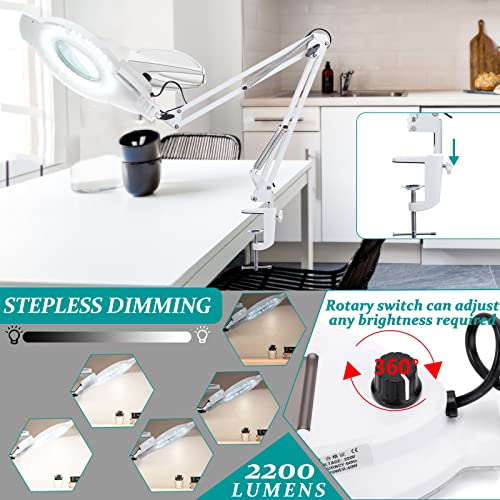 NUEYiO 10X Magnifying Glass with Light, NUEYiO 2200 Lumens Stepless Dimmable Mangifier with Light, 4.2" Real Lens, Adjustable Metal Swing Arm Lighted Magnifying Lamp for Esthetician, Crafts, Close Work - Image 3