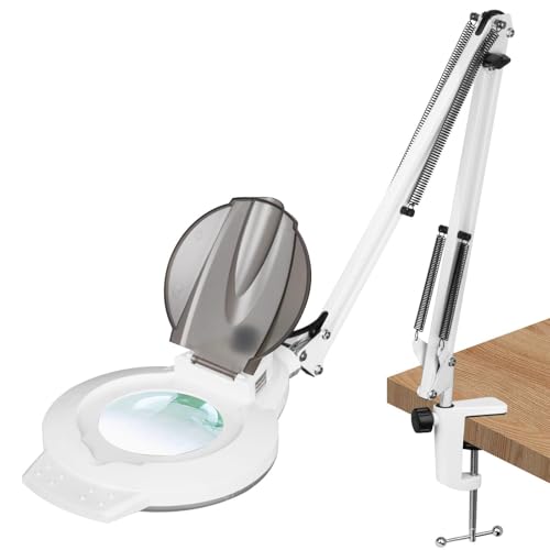 NUEYiO 10X Magnifying Glass with Light, NUEYiO 2200 Lumens Stepless Dimmable Mangifier with Light, 4.2" Real Lens, Adjustable Metal Swing Arm Lighted Magnifying Lamp for Esthetician, Crafts, Close Work - Image 1