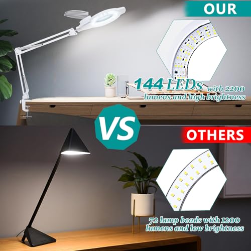 NUEYiO 10X Magnifying Glass with Light, NUEYiO 2200 Lumens Stepless Dimmable Mangifier with Light, 4.2" Real Lens, Adjustable Metal Swing Arm Lighted Magnifying Lamp for Esthetician, Crafts, Close Work - Image 4