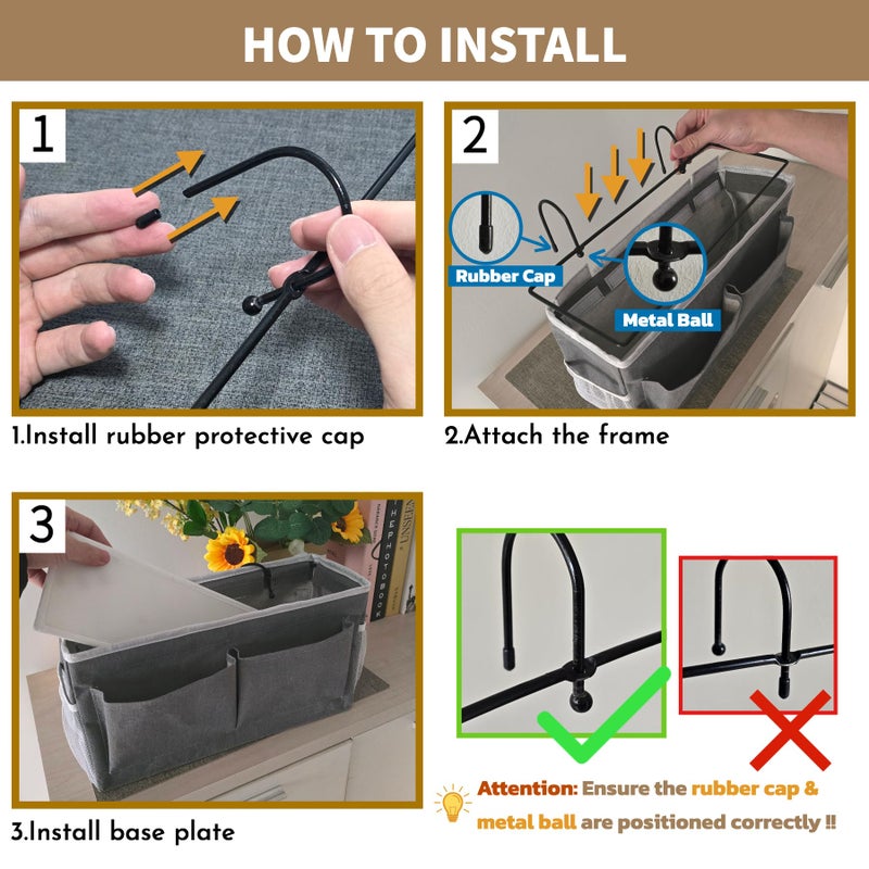 Kanrichu Bedside Caddy Storage Organizer - 2pcs Hanging Bag Holder with Pockets for Bedroom, Loft, Tent, Curtain, Bunk bed Shelf Accessories (Gray) - Image 4