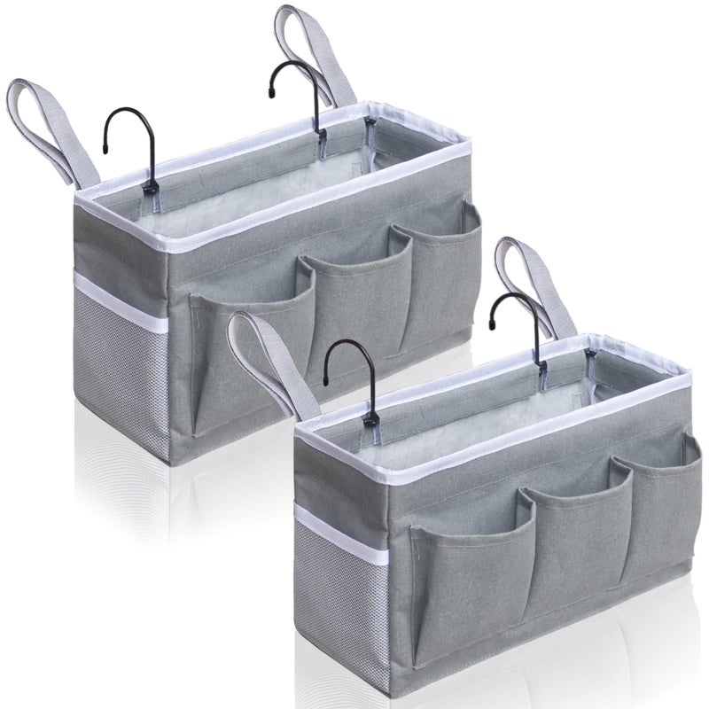 Kanrichu Bedside Caddy Storage Organizer - 2pcs Hanging Bag Holder with Pockets for Bedroom, Loft, Tent, Curtain, Bunk bed Shelf Accessories (Gray) - Image 1