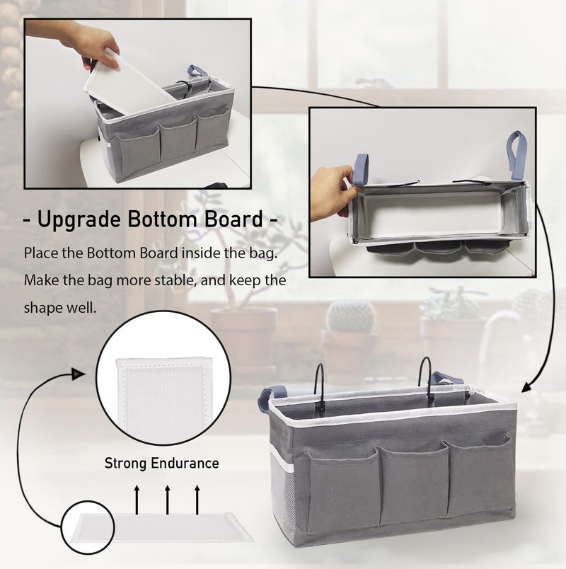 Kanrichu Bedside Caddy Storage Organizer - 2pcs Hanging Bag Holder with Pockets for Bedroom, Loft, Tent, Curtain, Bunk bed Shelf Accessories (Gray) - Image 3