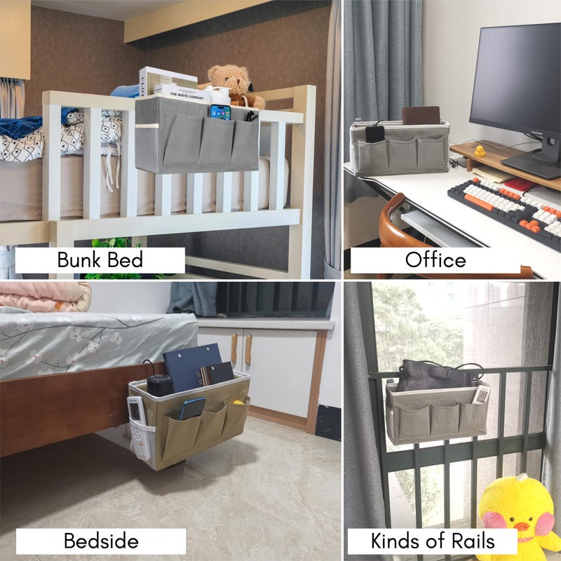 Kanrichu Bedside Caddy Storage Organizer - 2pcs Hanging Bag Holder with Pockets for Bedroom, Loft, Tent, Curtain, Bunk bed Shelf Accessories (Gray) - Image 2
