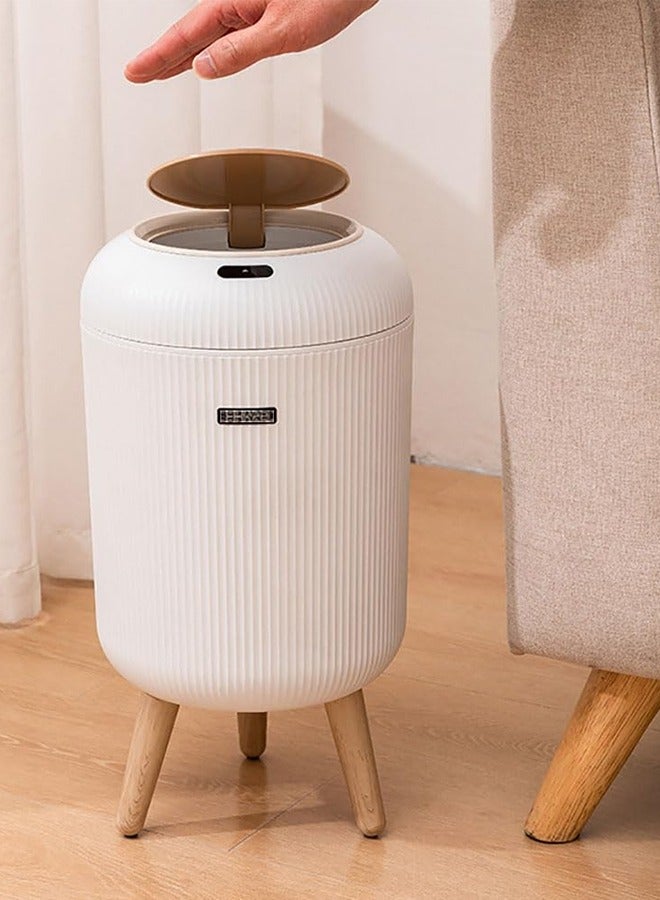 JCB CHIC 10L Smart Trash Bin with Auto Open & Close Lid, Motion Sensor, Touch Free, Round Plastic Garbage Can with Wooden Legs for Living Room, Bedroom, Bathroom, Kitchen, TG6110  - Image 1