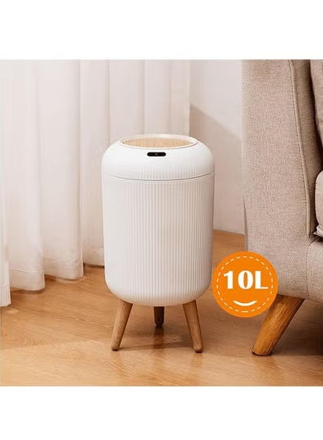 10L Smart Trash Bin with Auto Open & Close Lid, Motion Sensor, Touch Free, Round Plastic Garbage Can with Wooden Legs for Living Room, Bedroom, Bathroom, Kitchen, TG6110 - Image 3