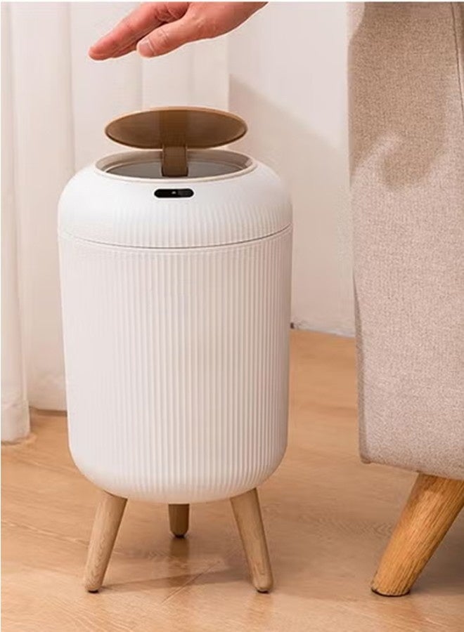 10L Smart Trash Bin with Auto Open & Close Lid, Motion Sensor, Touch Free, Round Plastic Garbage Can with Wooden Legs for Living Room, Bedroom, Bathroom, Kitchen, TG6110 - Image 1