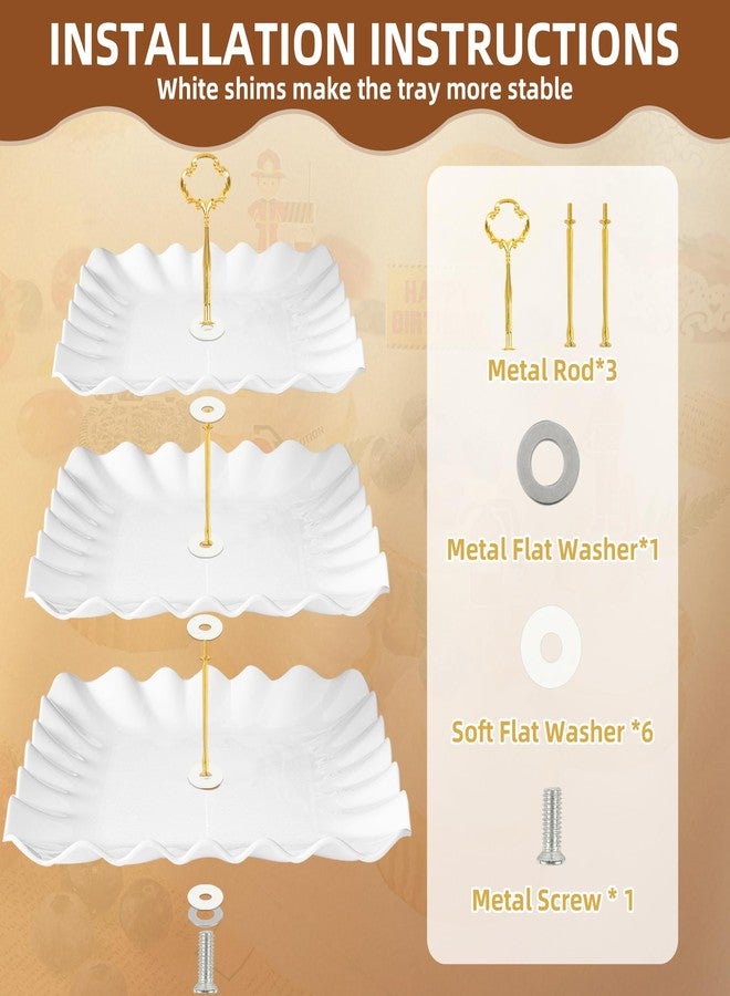 DIDROOM 10 Pack Dessert Table Display Set - 4 x Three-Tier Square Cupcake Stands and 6 x Serving Trays, Elegant Tableware for Cakes, Cupcakes, Pastries, and Snacks, Perfect for Parties (White) - Image 3