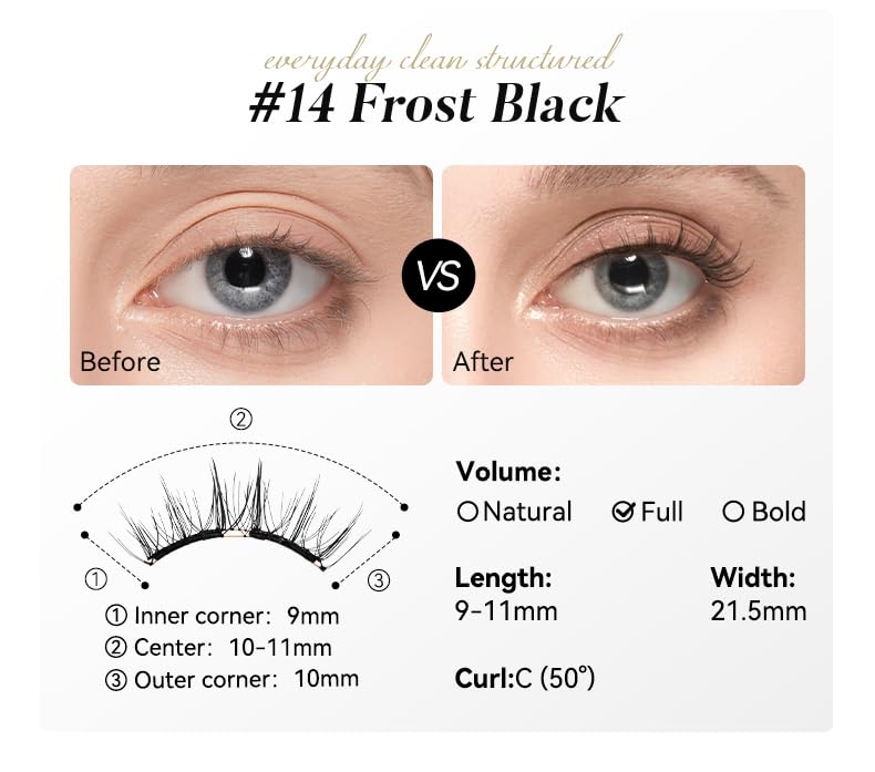 WOSADO Magnetic Eyelashes with Applicator Kit, No.14 FROST BLACK 21.5mm, Reusable Magnetic Lashes without Eyeliner, Glue-free False Lashes, Waterproof, Lightweight, Suit for Natural Makeup - Image 5