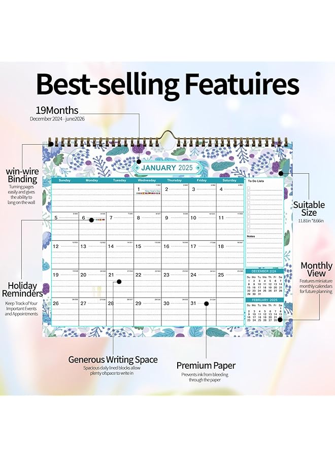 erorex Wall Calendar Desk Calendar 2025 2026 Monthly With Corner Protectors To Do List And Notes Suitable For Home Office Classroom From Jan 2025 To June 2026 - Image 2