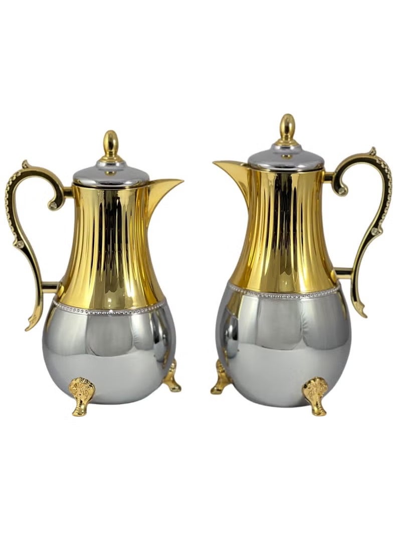 Homemaker Premium 2-Piece Flask Set (0.75L & 1L) – Silver/Gold High-Quality Stainless Steel, Hand Washable, Perfect for All Beverages.