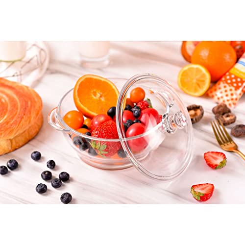 MIVANA 1000 ML Glass Casserole Deep Round - Oven and Microwave Safe Serving Bowl with Glass Lid (2 Pc), Transparent - Image 4