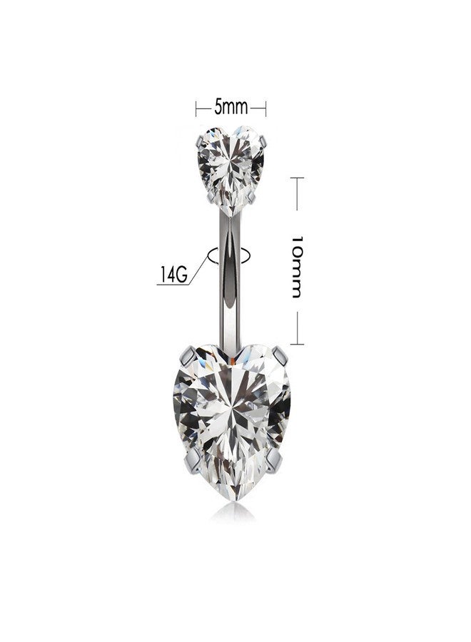 HQLA 14G Surgical Steel Belly Button Rings Sparkly Heart Cubic Zirconia Navel Barbell Studs Sexy Body Piercing Set for Women (8Pcs) - Image 2