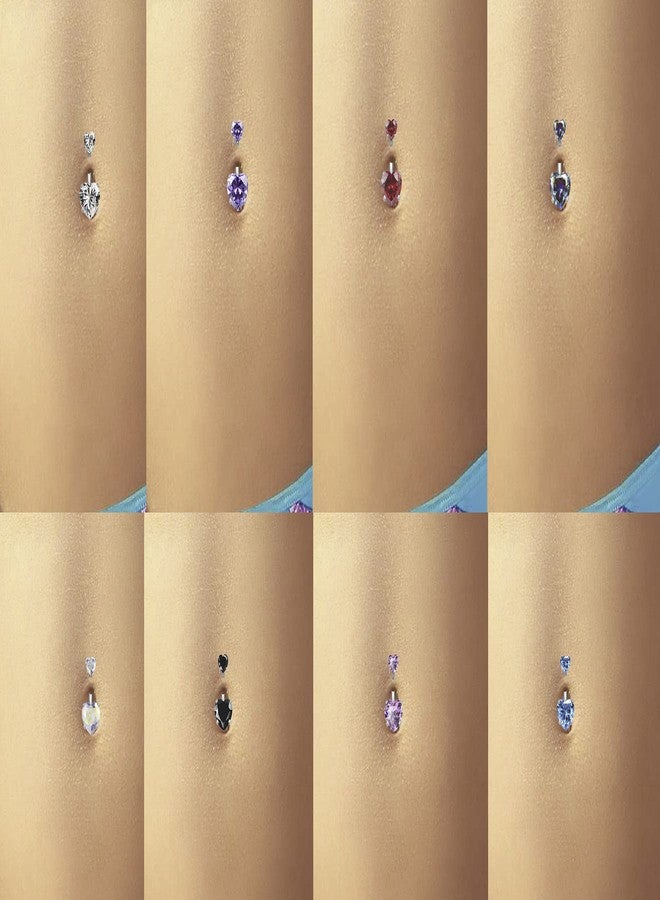 HQLA 14G Surgical Steel Belly Button Rings Sparkly Heart Cubic Zirconia Navel Barbell Studs Sexy Body Piercing Set for Women (8Pcs) - Image 3