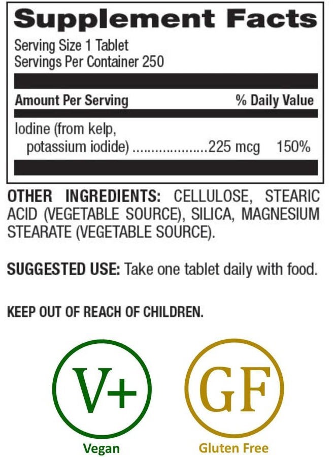 Natural Nutra مكمل دعم الغدة الدرقية من الطحالب البحرية، يقوي جهاز المناعة وينظم الأيض، طحالب بحرية نباتية، غير معدلة وراثيًا، مستخلص طحالب من المحيط الأطلسي، 225 ميكروغرام، 250 قرص (عبوة من 2) - Image 2