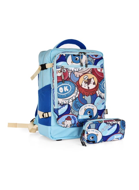 Magellan School Backpack 16 inch, Fabric with 3 compartment with pencil case