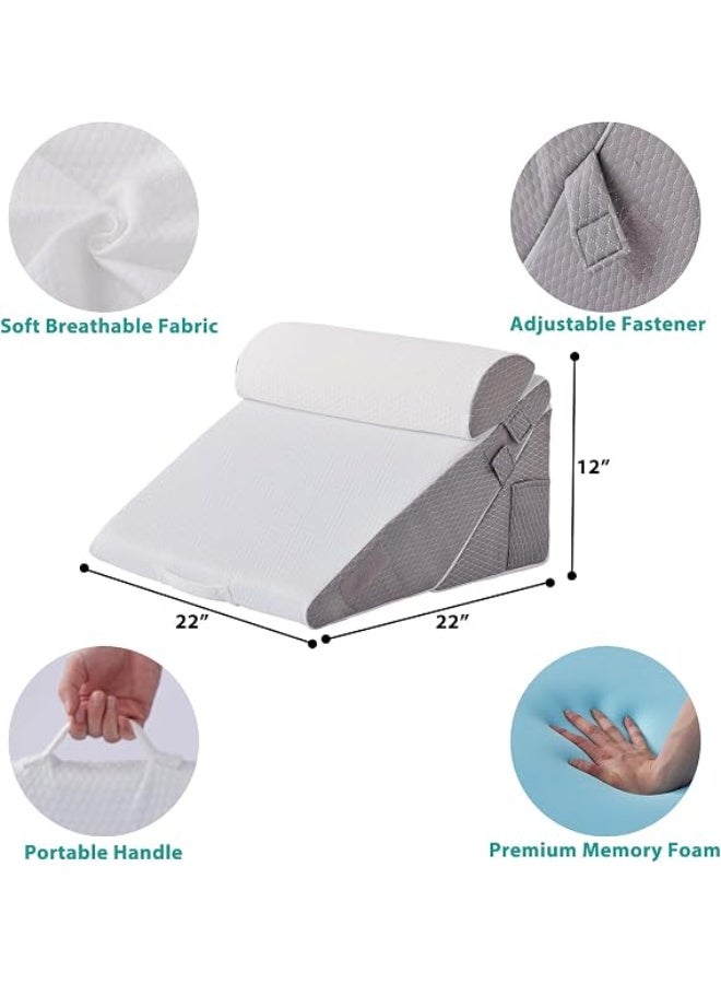 Wedge Pillow Headboard, 3PCS Orthopedic Bed Wedge Pillows Set for After Surgery, Adjustable Pillow Wedge for Acid Reflux&Back Pain Relief, Sleeping, Back Pillow for Bed Sitting Up, White/Grey - Image 4