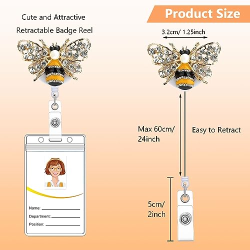 HASFINE 5 Pack Crystal Badge Holders Retractable Badge Reel,Bling Rhinestone Butterfly and Bee ID Name Badge Reels,Pretty Nursing Badge Holder with Alligator Clip for Nurse Teacher Student Worker - Image 5