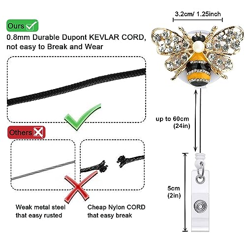 HASFINE 5 Pack Crystal Badge Holders Retractable Badge Reel,Bling Rhinestone Butterfly and Bee ID Name Badge Reels,Pretty Nursing Badge Holder with Alligator Clip for Nurse Teacher Student Worker - Image 4