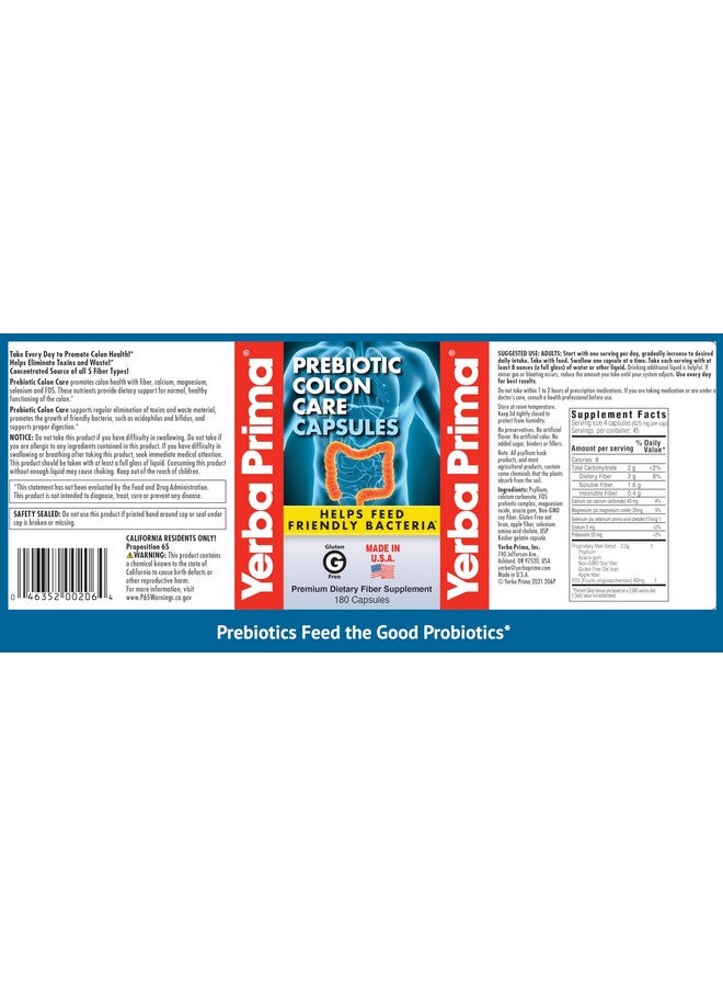 Yerba Prima Prebiotic Colon Care Capsules, Non-GMO, Keto Friendly, 180 Caps, (2 Pack) - Image 5