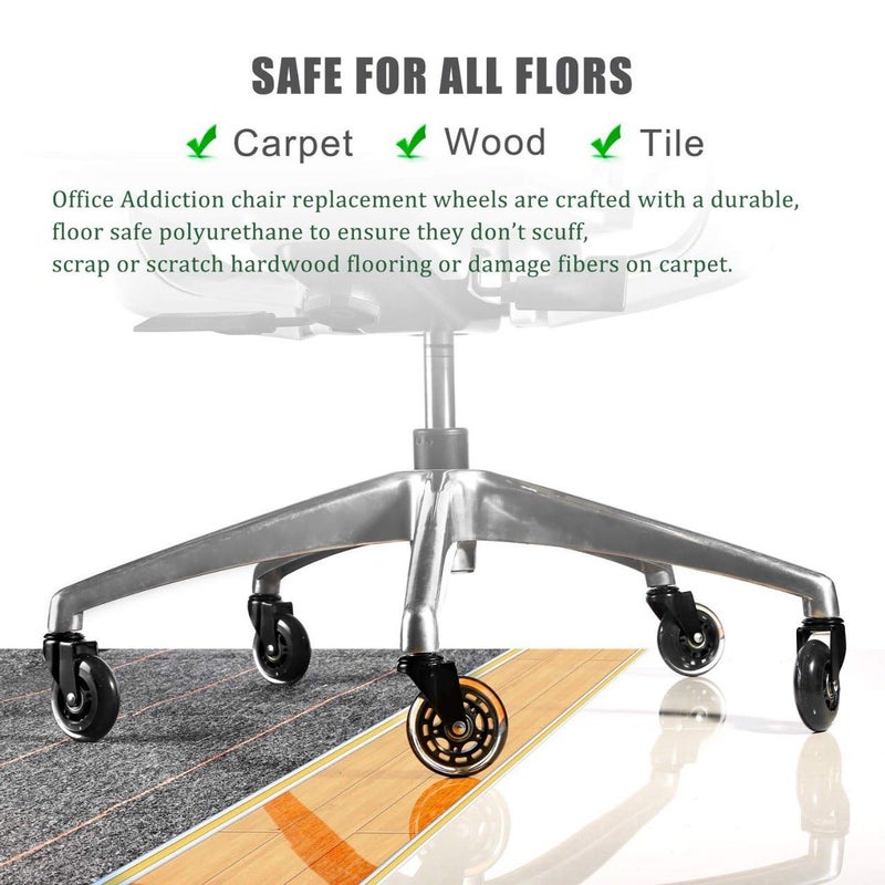Shrux Office Chair Wheels3 Inch Smooth Quiet Rolling Casters Safe for Hardwood FloorsCarpet Easy Installation with Universal FitAll type Of Chair Soft Rubber Base Rolling Caster Wheel5Pcs - Image 5
