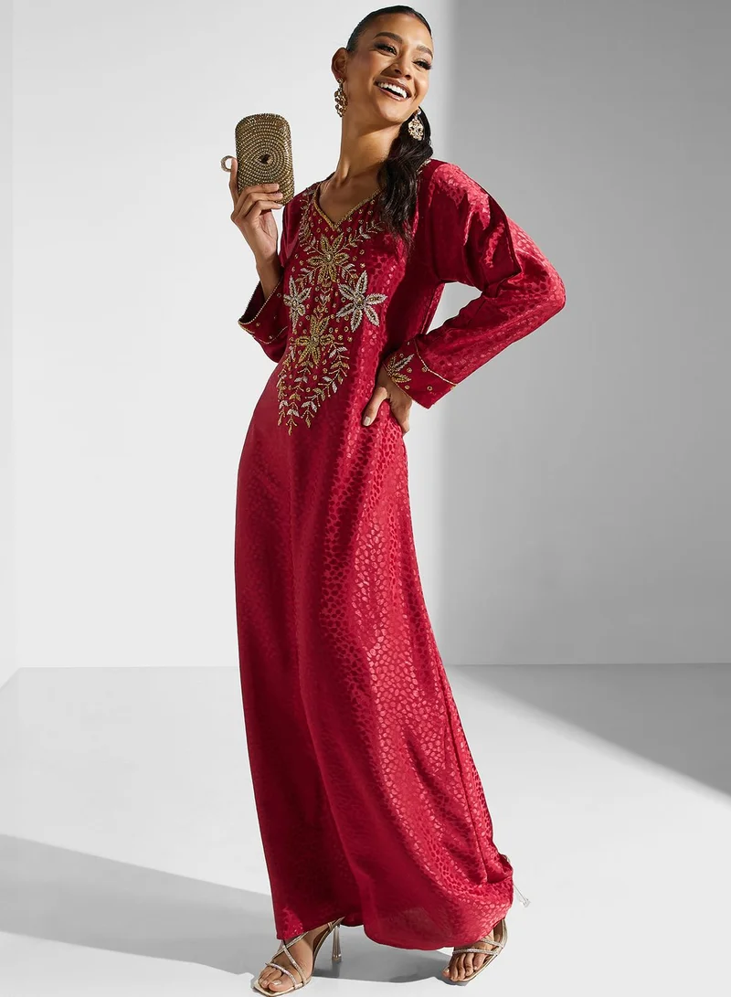 ARABIAN CLOSET Embellished Embroidered Jalabiya