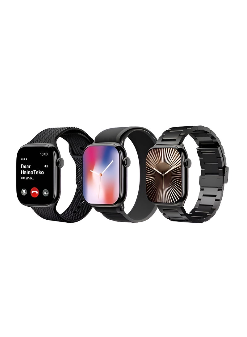 Haino Teko HainoTeko-10 Waterproof Smart Watch with 3 Luxury Stainless Steel and Silicone Straps and Trail Loop Tempered Glass Black - Image 1