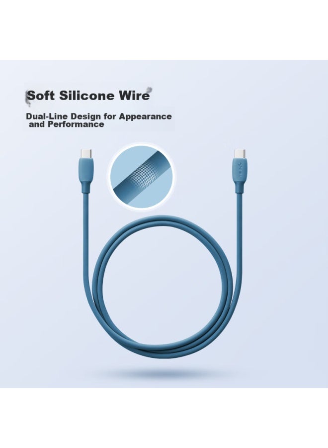 bull Dual-head Type-c Data Cable, Silicone Quick Charge C To C Charging Cable, 3a Suitable For Apple Macbook, Huawei, Xiaomi Phones, Laptops, Deep Sea Blue - Image 1