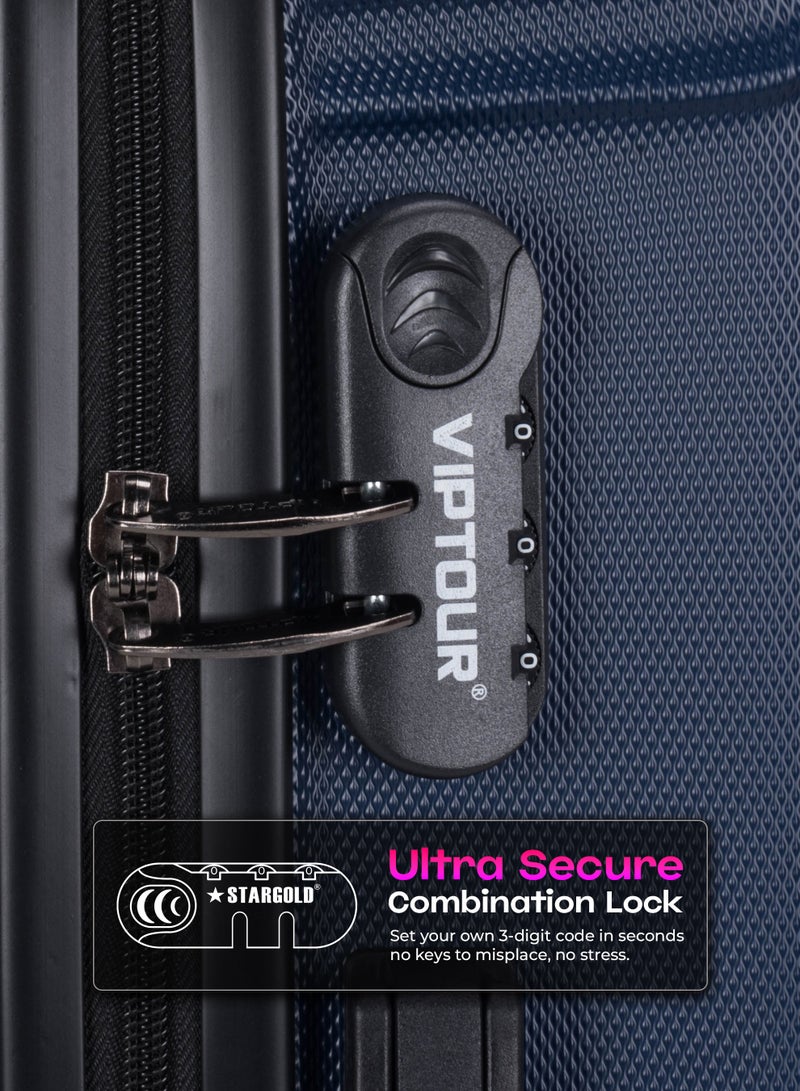 فيبتور ABS هارد سايد 3 قطعة مجموعة حقائب السفر بعجلات دوارة مع قفل رقمي مقاس 20/24/28 بوصة أزرق داكن - Image 3