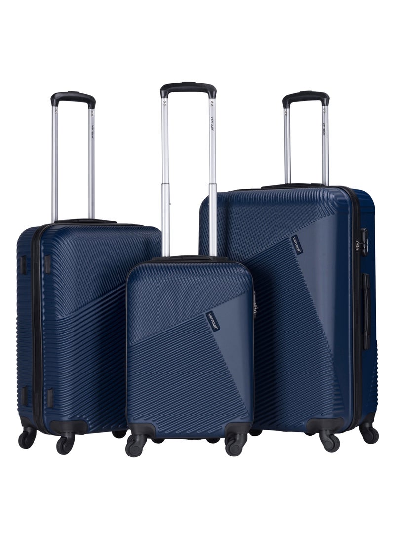 فيبتور ABS هارد سايد 3 قطعة مجموعة حقائب السفر بعجلات دوارة مع قفل رقمي مقاس 20/24/28 بوصة أزرق داكن - Image 1