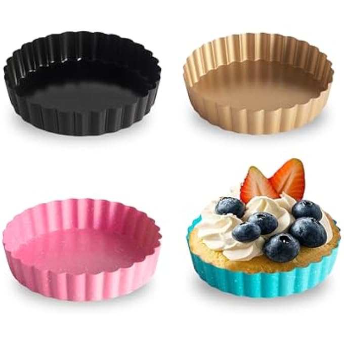 Pack Of 4 Mini Tartelette Moulds Mini Cake Moulds Baking Cups Muffin Baking Moulds Carbon Steel NonStick Coating Baking Tray Cupcakes Brownies Cakes Muffin 11 Cm - Image 1