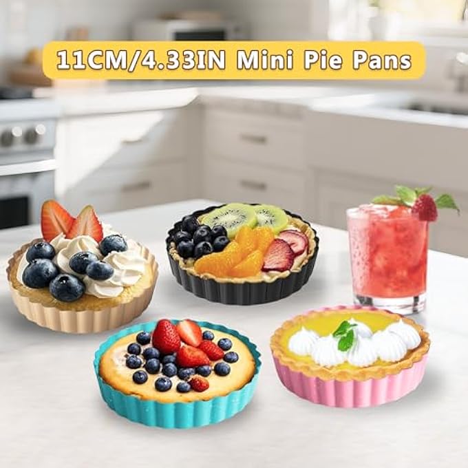 Pack Of 4 Mini Tartelette Moulds Mini Cake Moulds Baking Cups Muffin Baking Moulds Carbon Steel NonStick Coating Baking Tray Cupcakes Brownies Cakes Muffin 11 Cm - Image 2