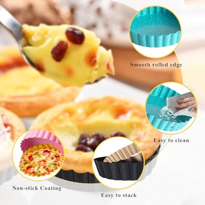 Pack Of 4 Mini Tartelette Moulds Mini Cake Moulds Baking Cups Muffin Baking Moulds Carbon Steel NonStick Coating Baking Tray Cupcakes Brownies Cakes Muffin 11 Cm - Image 4