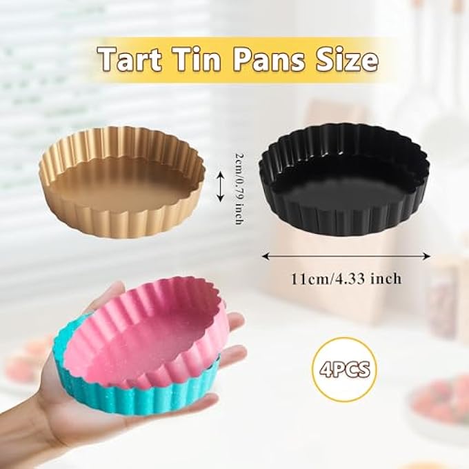 Pack Of 4 Mini Tartelette Moulds Mini Cake Moulds Baking Cups Muffin Baking Moulds Carbon Steel NonStick Coating Baking Tray Cupcakes Brownies Cakes Muffin 11 Cm - Image 3
