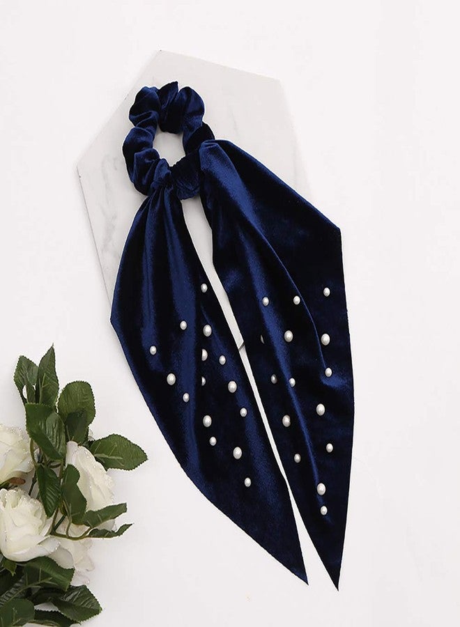 DINPREY 5 Pcs Velvet Scarf Hair Scrunchies Silk Ribbon Bow Scrunchies Super Soft Velvet Hair Ties Bowknot Scrunchies Bowknot Elegant Elastic Hair Bands Ponytail Holder (5 Packs B) - Image 4