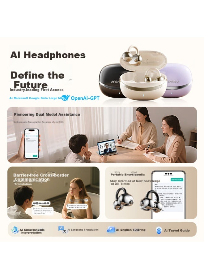 Sansui (Sansui) W105 Bluetooth Earphones Bone Conduction Concept Ear-Hook Wireless Running Sports Conference Call Noise Reduction Business Top Ten White - Image 1