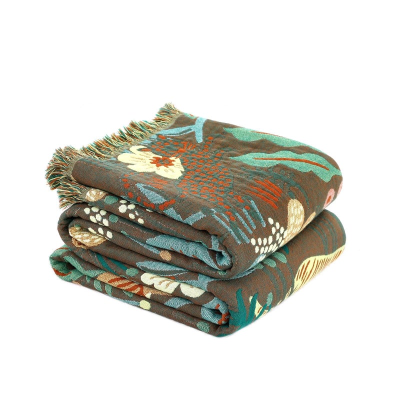 LUTBM Boho Throw Blanket for Bed 100% Cotton Soft Lightweight Quilt Blanket Twin Forest Tiger Embroidery Home Decor Breathable Spring Bed Blankets,60"x80" All Season Throw for Sofa Couch Chair - Image 1