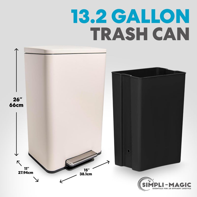 Simpli-Magic 50 Liter / 13.2 Gallon Soft-Close, Smudge Resistant Trash Can with Foot Pedal and Built in Filter- White Color - Image 2