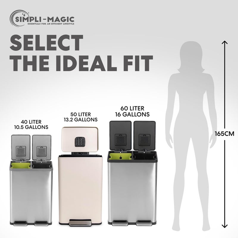 Simpli-Magic 50 Liter / 13.2 Gallon Soft-Close, Smudge Resistant Trash Can with Foot Pedal and Built in Filter- White Color - Image 3