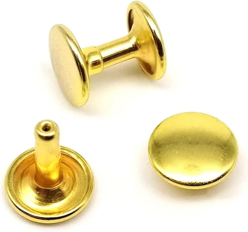 Double Cap Rivets 500 Sets Gold 8x8mm Metal Round Rivets for Leather Craft Repair - Image 2