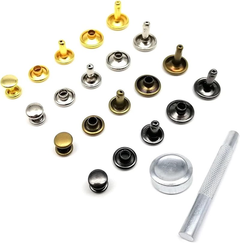 Double Cap Rivets 500 Sets Gold 8x8mm Metal Round Rivets for Leather Craft Repair - Image 3