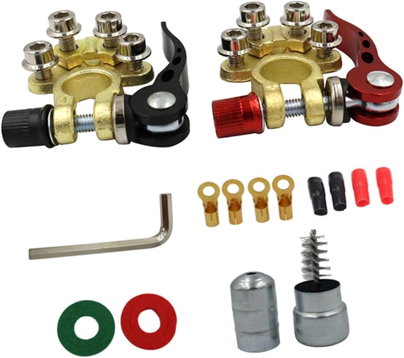 Vosarea 1 Set Car Battery Terminal Connectors Quick Release Clamps with Insulation Pads Cleaning Brush Heavy Duty Terminals for Easy Disconnect and Secure Connection - Image 1
