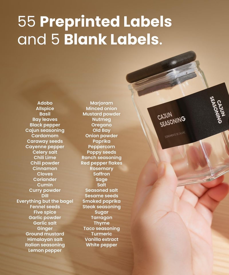 APT 1101 4 oz Glass Square Spice Jars with Labels, Glass Jars with Bamboo Lids, Spice Bottles, Seasoning Organizer, 12 Pack (Black) - Image 3