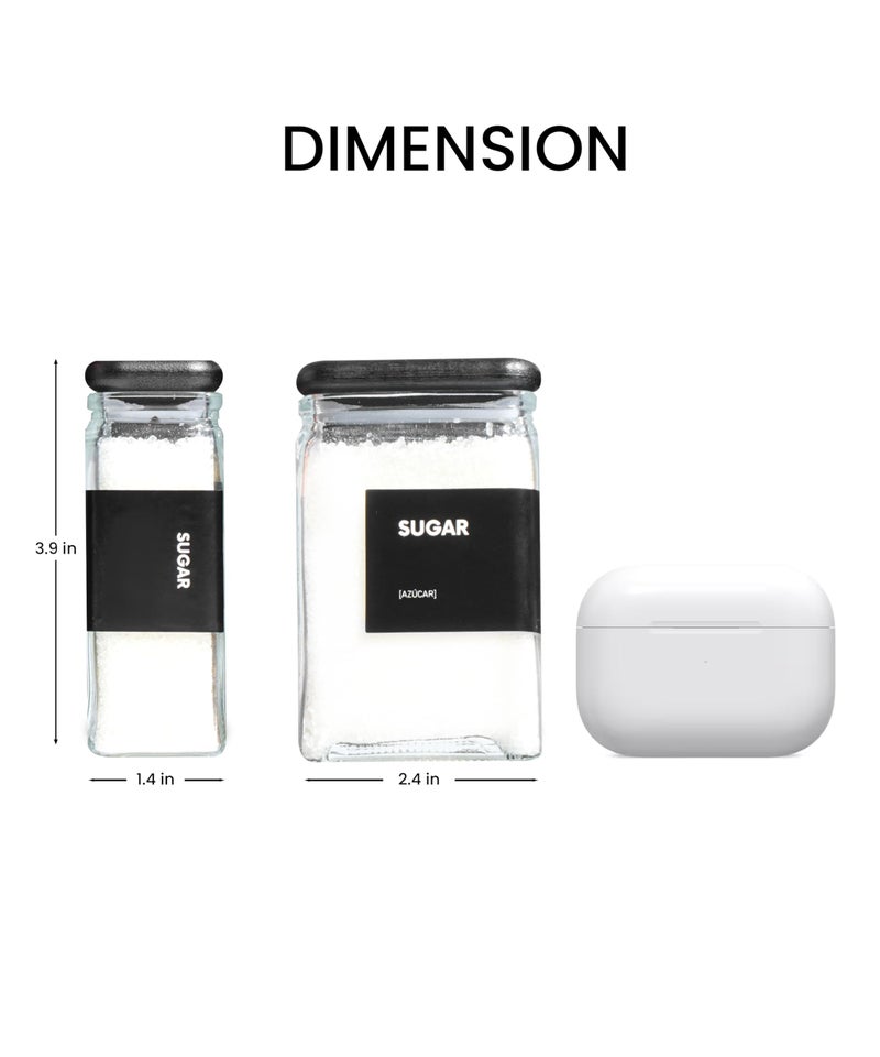 APT 1101 4 oz Glass Square Spice Jars with Labels, Glass Jars with Bamboo Lids, Spice Bottles, Seasoning Organizer, 12 Pack (Black) - Image 2