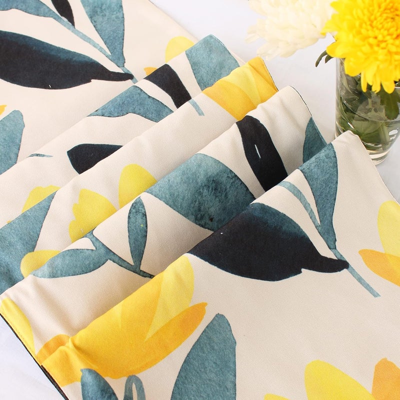 STITCHNEST مفرش طاولة مزخرف بالأصفر والأزرق من قماش بولي قطن (13 × 72 بوصة مع زخرفة خيطية) - Image 4