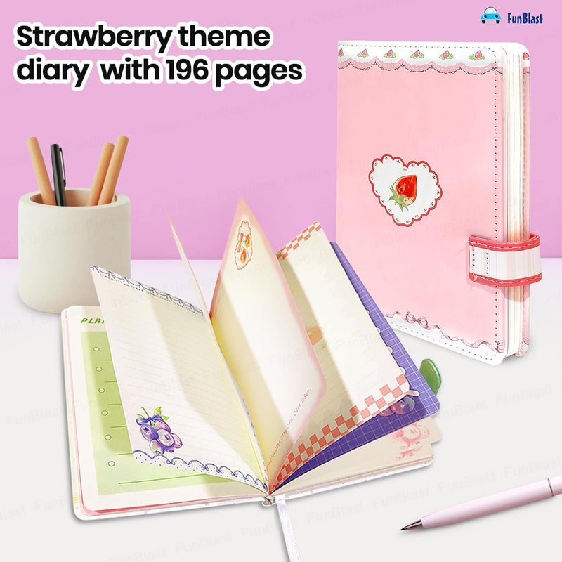FunBlast Diary for Girls – Kawaii Journal Diaries for Scrapbooking, Cute Notepad for Students, Stationery Diary for Writing & Drawing, Birthday Gift for Kids (196 Pages) (Straberry) - Image 5