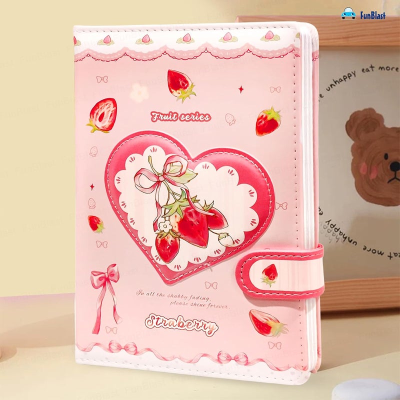 FunBlast Diary for Girls – Kawaii Journal Diaries for Scrapbooking, Cute Notepad for Students, Stationery Diary for Writing & Drawing, Birthday Gift for Kids (196 Pages) (Straberry) - Image 4