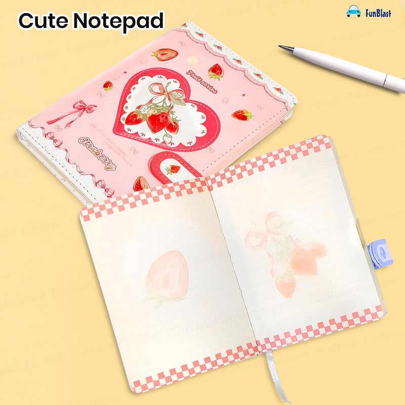 FunBlast Diary for Girls – Kawaii Journal Diaries for Scrapbooking, Cute Notepad for Students, Stationery Diary for Writing & Drawing, Birthday Gift for Kids (196 Pages) (Straberry) - Image 3