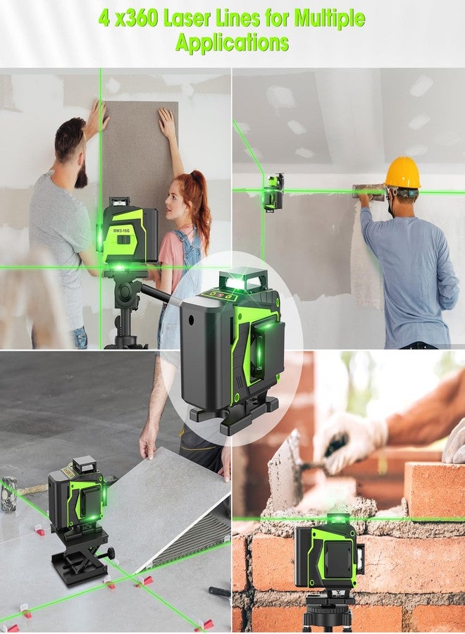 MBYULO 16 Line Laser Level 360 Self Leveling, 4x360°Professional 4D Green Cross Line laser Level with 2 Batteries, Adjustable Brightness & Remote Control, for Tiling Floor Construction and Picture Hanging - Image 5